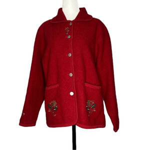 baya red wool embroidered cardigan jacket
